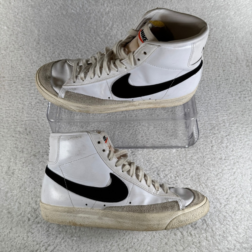 Size 8.5 - Nike Blazer Mid 77 Vintage White Black Leather Shoes Sneakers Used